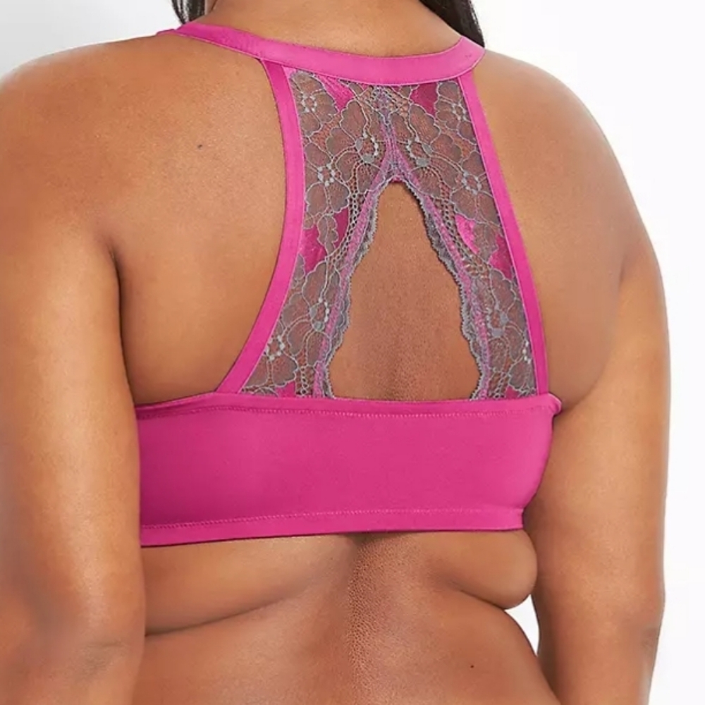 Cacique Front Closure Lace Back Boost Plunge- Fuchsia Red Size 42C - Picture 3 of 13